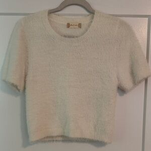 Altar'd State Cropped Cream Fuzzy Sweater Top